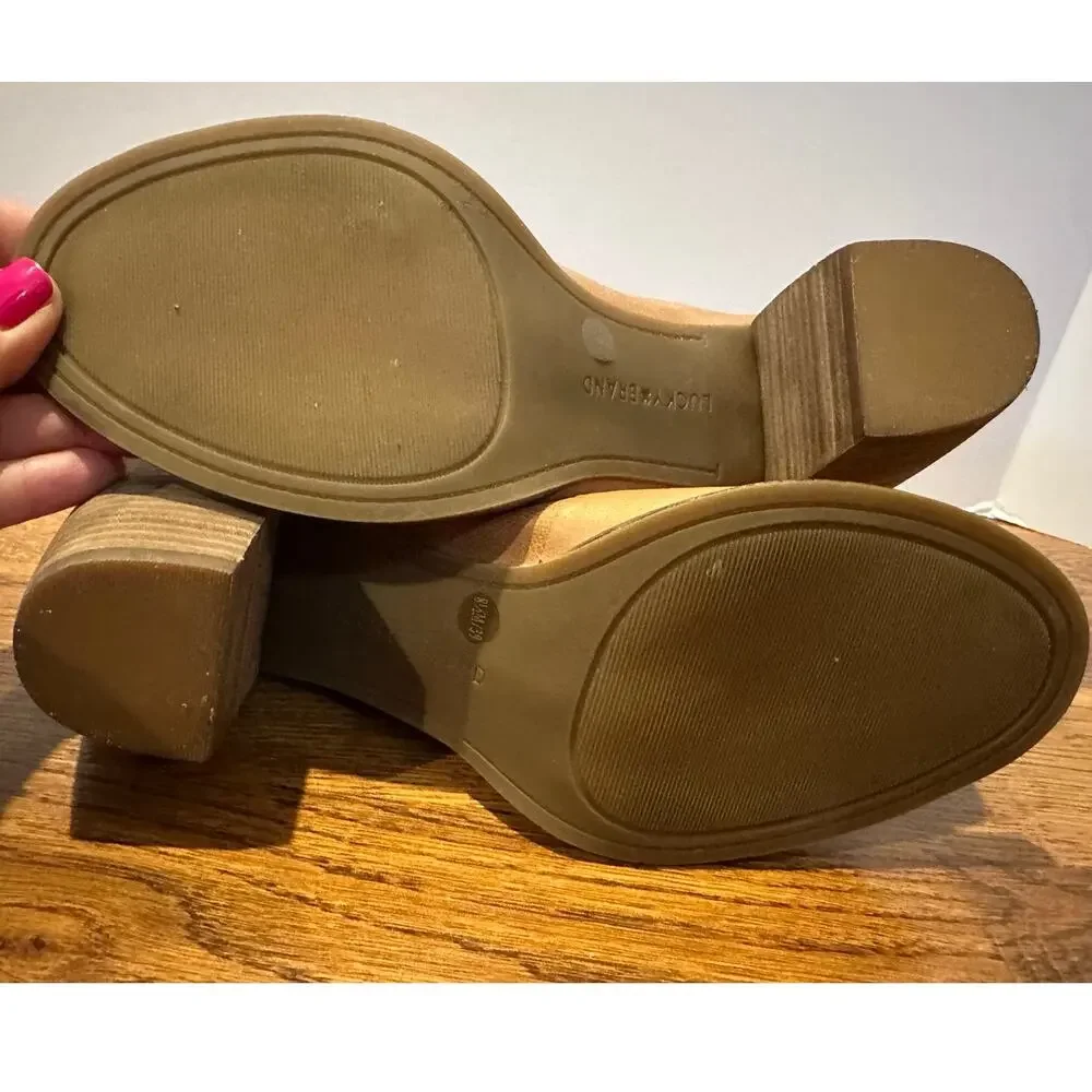 Lucky Brand Joal Peep Toe Leather Booties Women’s 8.5M Tan Block Heel Shoes